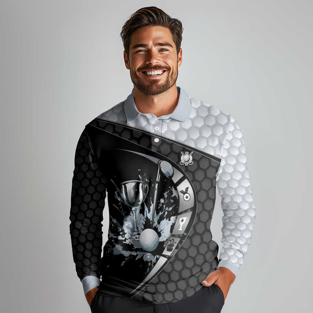 Personalized Golf Long Sleeve Polo Shirt The Honeycomb Golfe