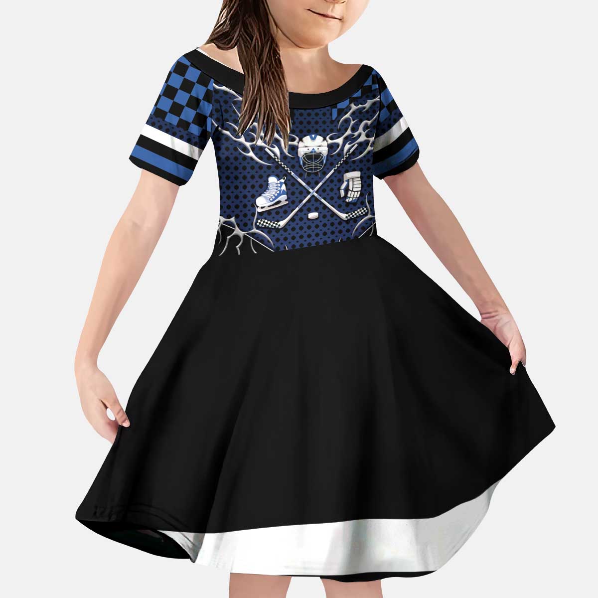 Custom Hockey Kid Short Sleeve Dress Tribal Strike
