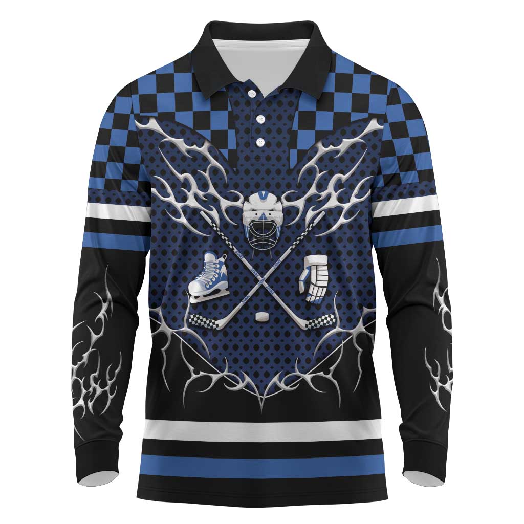 Custom Hockey Long Sleeve Polo Shirt Tribal Strike
