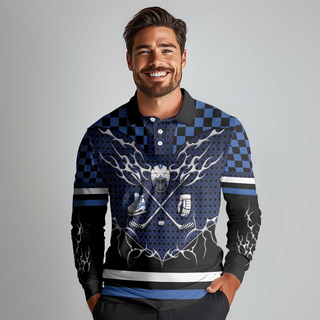 Custom Hockey Long Sleeve Polo Shirt Tribal Strike