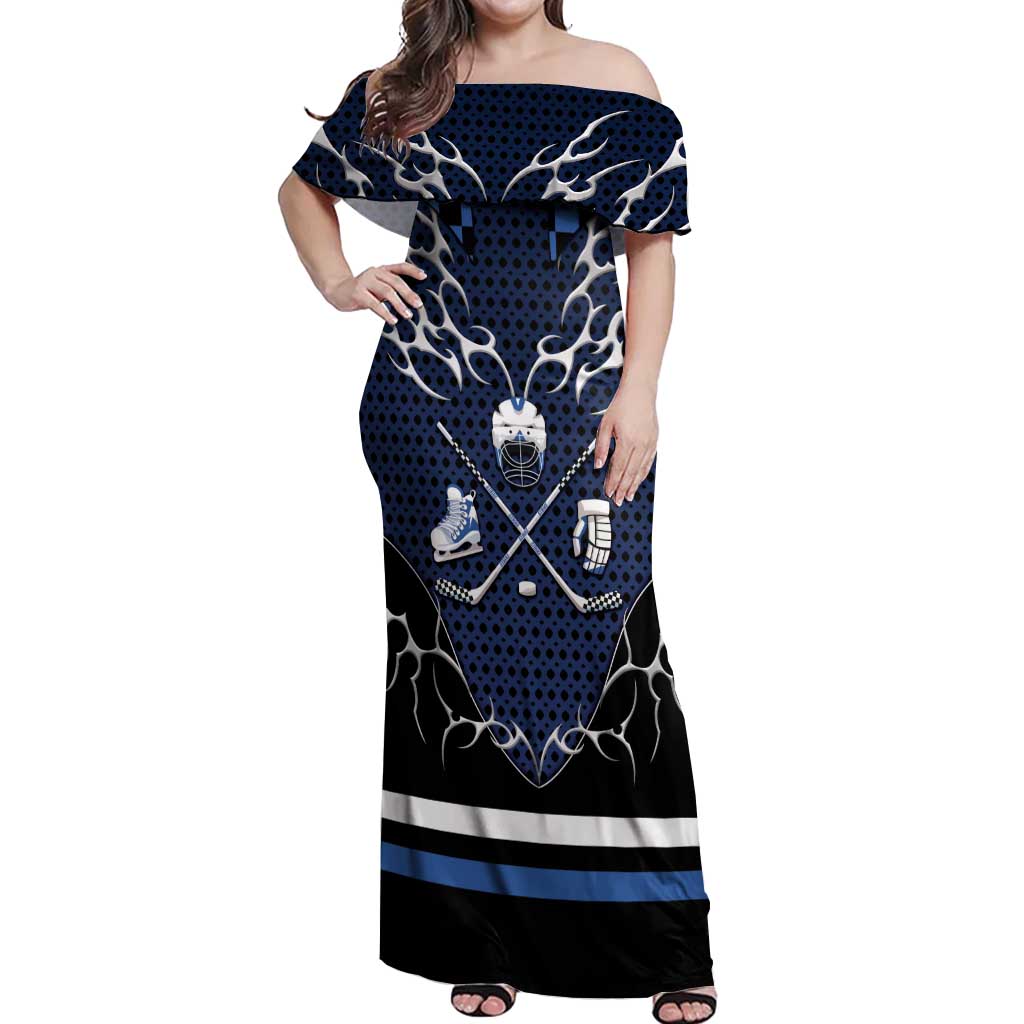 Custom Hockey Off Shoulder Maxi Dress Tribal Strike