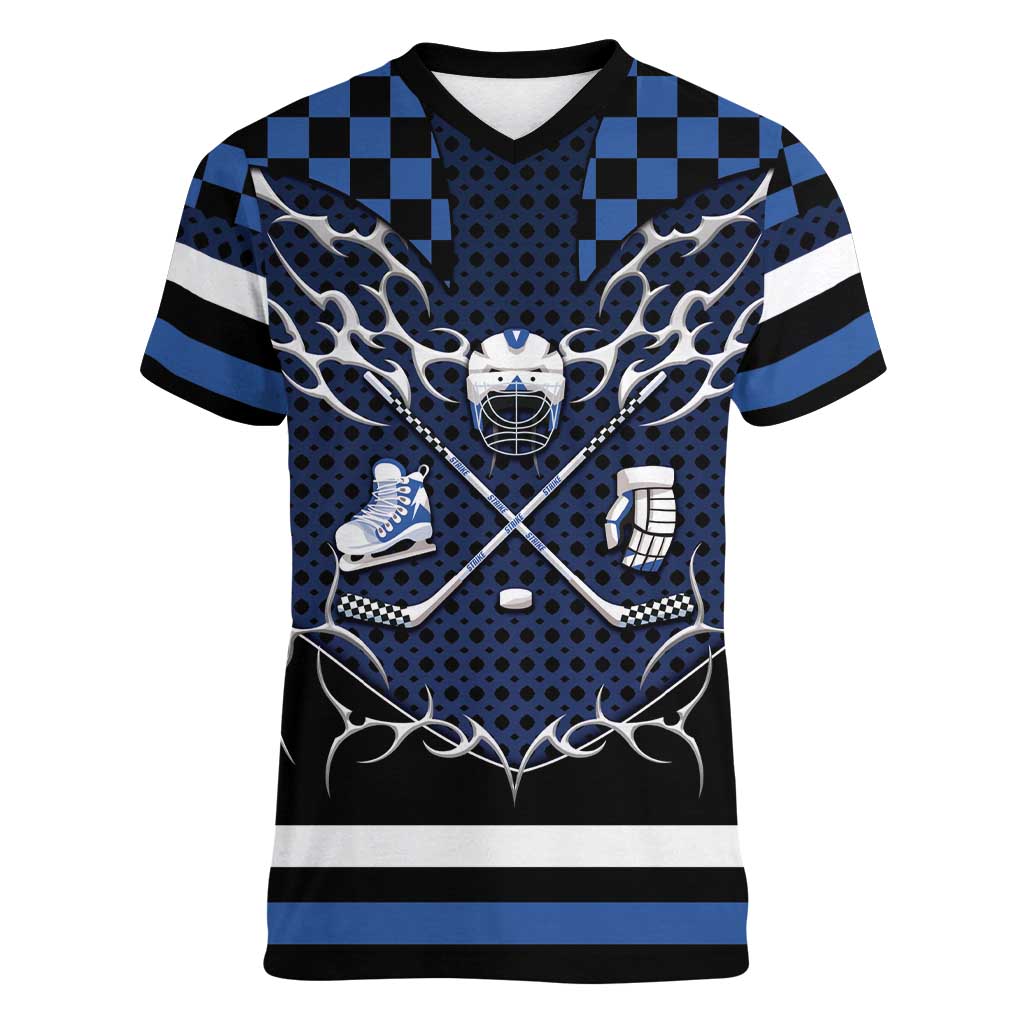 Custom Hockey Women V-Neck T-Shirt Tribal Strike