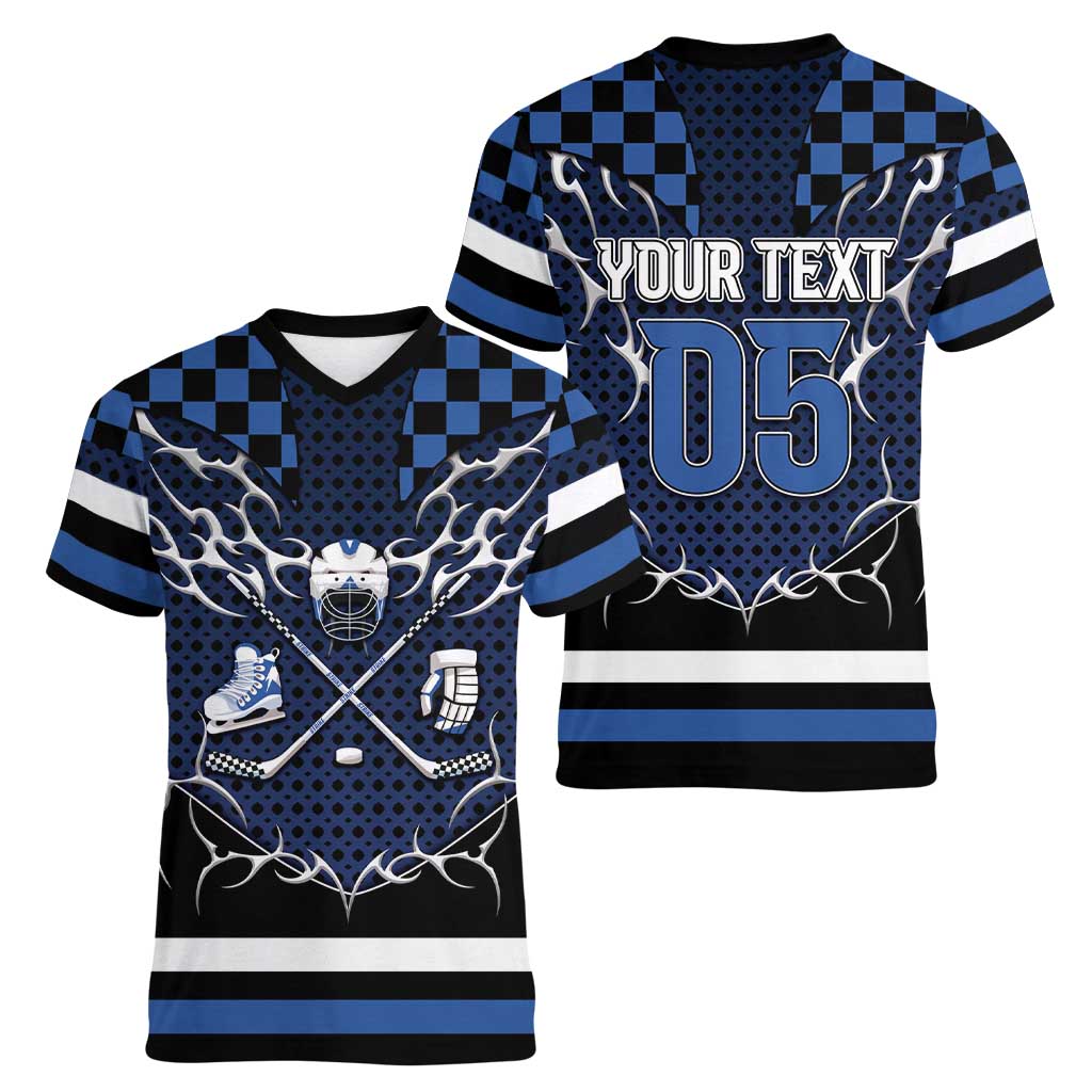 Custom Hockey Women V-Neck T-Shirt Tribal Strike