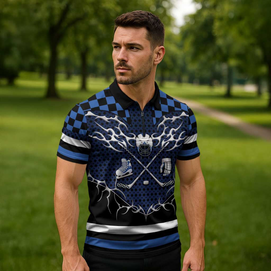Custom Hockey Zipper Polo Shirt Tribal Strike