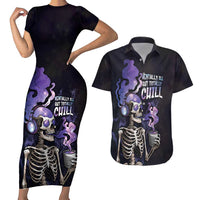 Skull Couples Matching Short Sleeve Bodycon Dress and Hawaiian Shirt Mentally Ill But Totally Chill