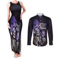 Skull Couples Matching Tank Maxi Dress and Long Sleeve Button Shirt Mentally Ill But Totally Chill