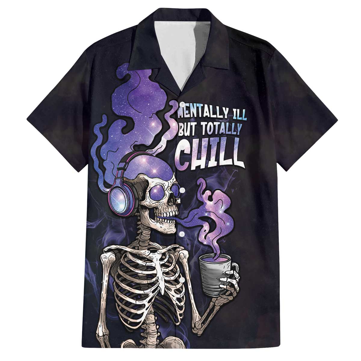 Skull Family Matching Off The Shoulder Long Sleeve Dress and Hawaiian Shirt Mentally Ill But Totally Chill