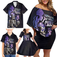 Skull Family Matching Off Shoulder Short Dress and Hawaiian Shirt Mentally Ill But Totally Chill
