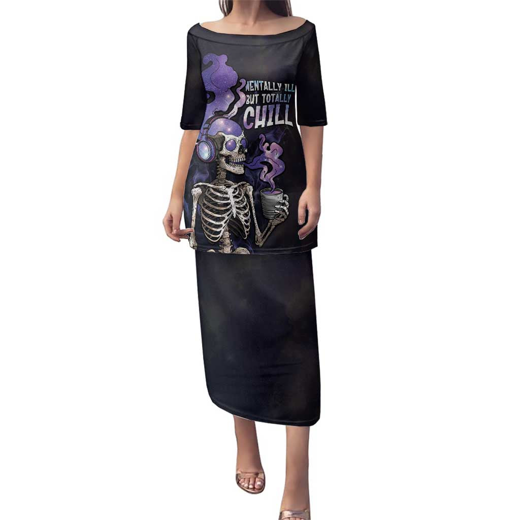 Skull Family Matching Puletasi and Hawaiian Shirt Mentally Ill But Totally Chill