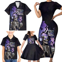 Skull Family Matching Short Sleeve Bodycon Dress and Hawaiian Shirt Mentally Ill But Totally Chill