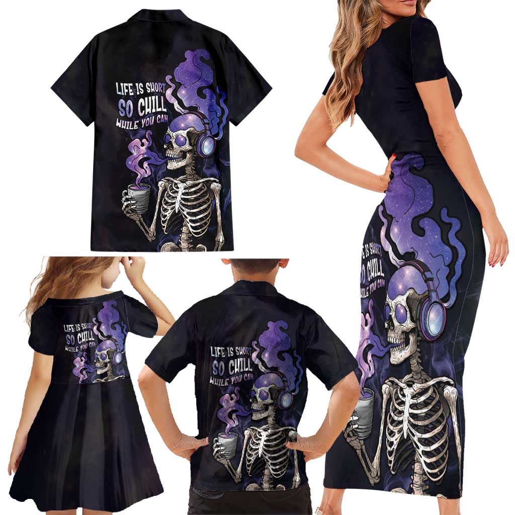 Skull Family Matching Short Sleeve Bodycon Dress and Hawaiian Shirt Mentally Ill But Totally Chill