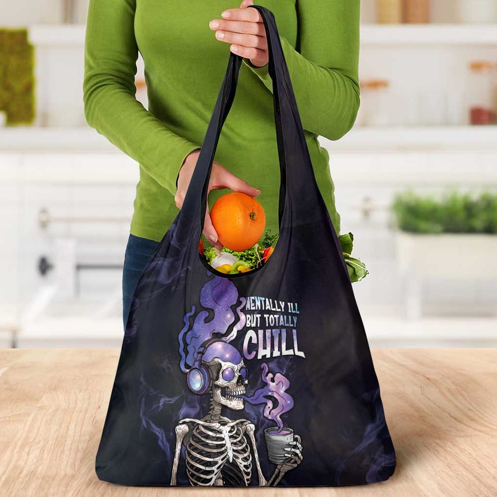 Skull Grocery Bag Mentally Ill But Totally Chill