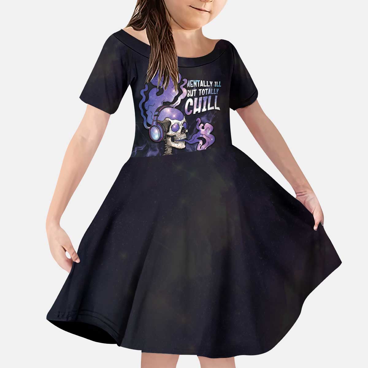Skull Kid Short Sleeve Dress Mentally Ill But Totally Chill