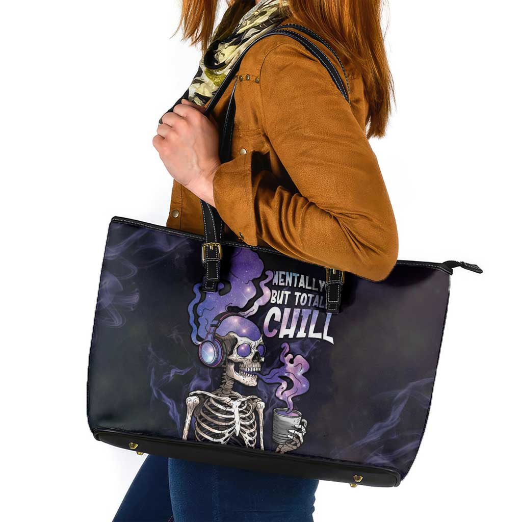 Skull Leather Tote Bag Mentally Ill But Totally Chill