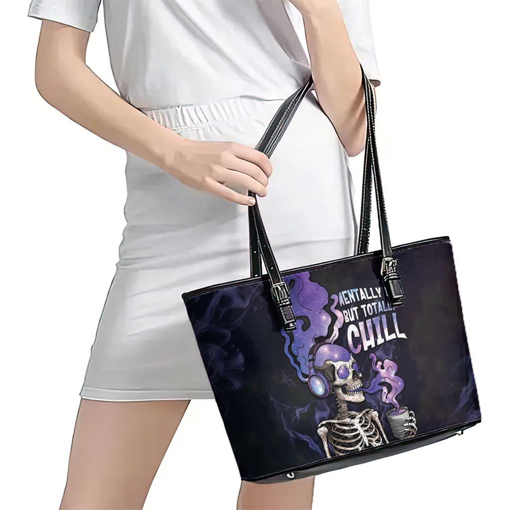 Skull Leather Tote Bag Mentally Ill But Totally Chill