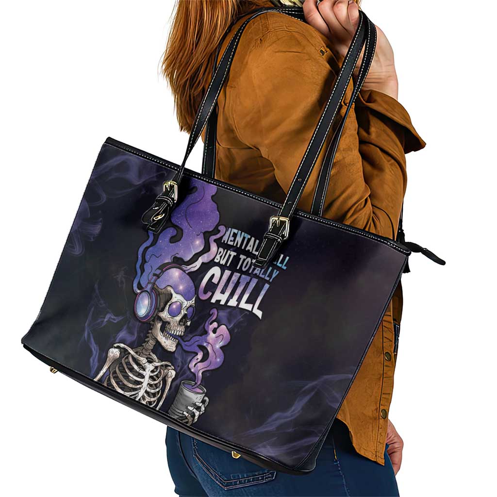 Skull Leather Tote Bag Mentally Ill But Totally Chill