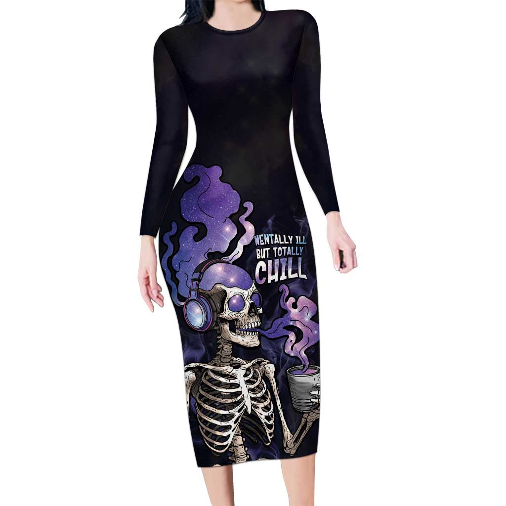 Skull Long Sleeve Bodycon Dress Mentally Ill But Totally Chill