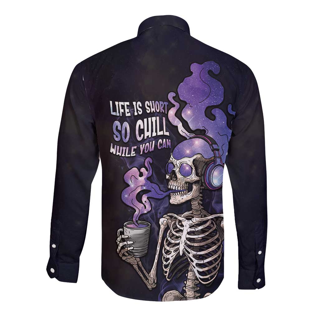 Skull Long Sleeve Button Shirt Mentally Ill But Totally Chill