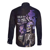 Skull Long Sleeve Button Shirt Mentally Ill But Totally Chill