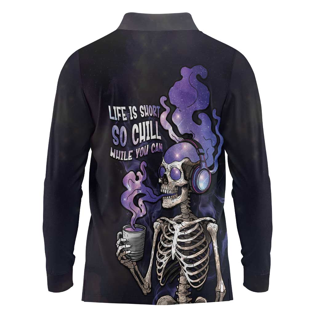 Skull Long Sleeve Polo Shirt Mentally Ill But Totally Chill