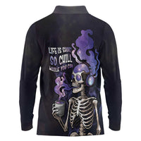 Skull Long Sleeve Polo Shirt Mentally Ill But Totally Chill
