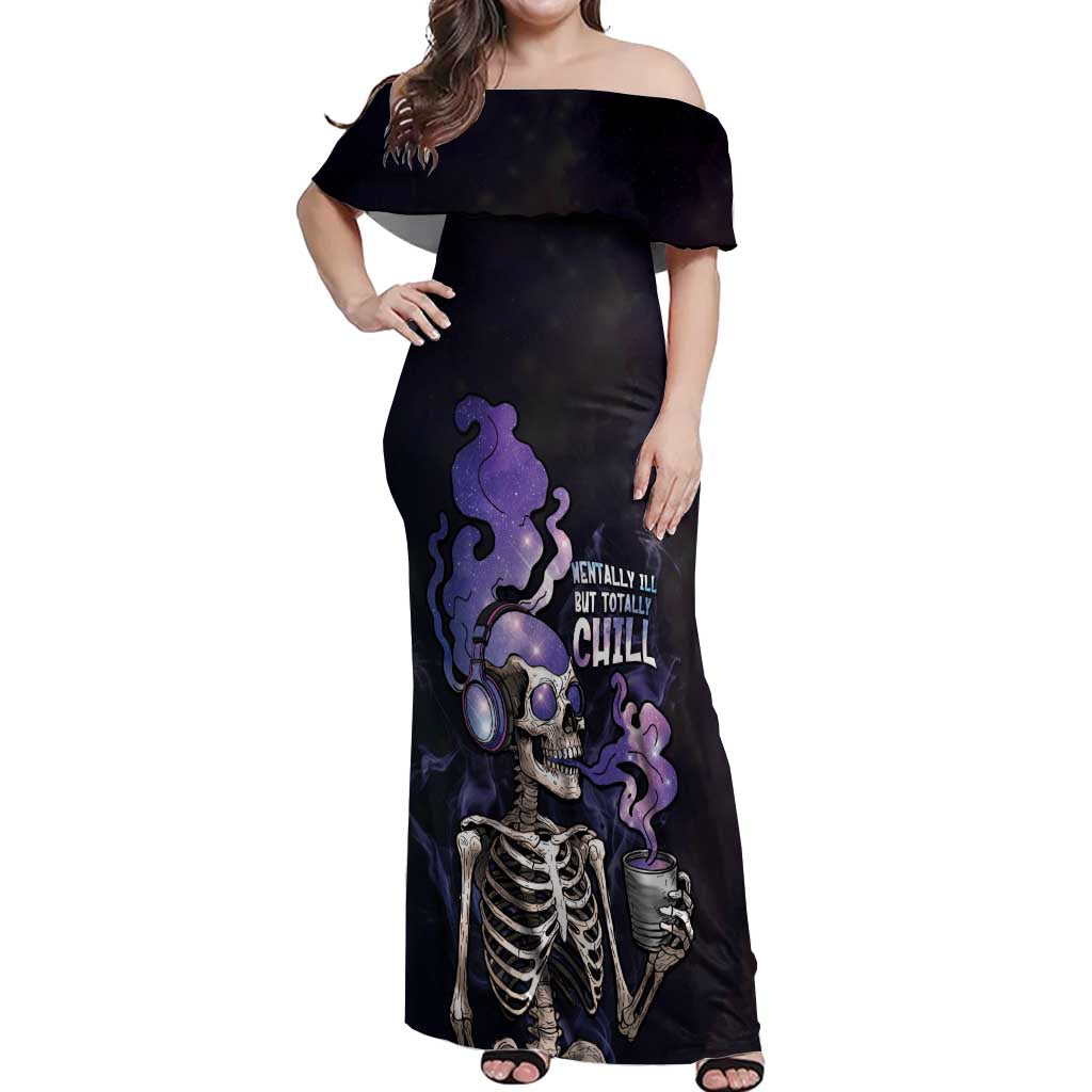 Skull Off Shoulder Maxi Dress Mentally Ill But Totally Chill