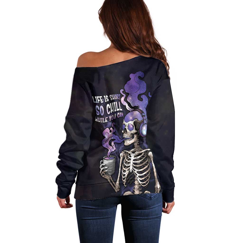 Skull Off Shoulder Sweater Mentally Ill But Totally Chill