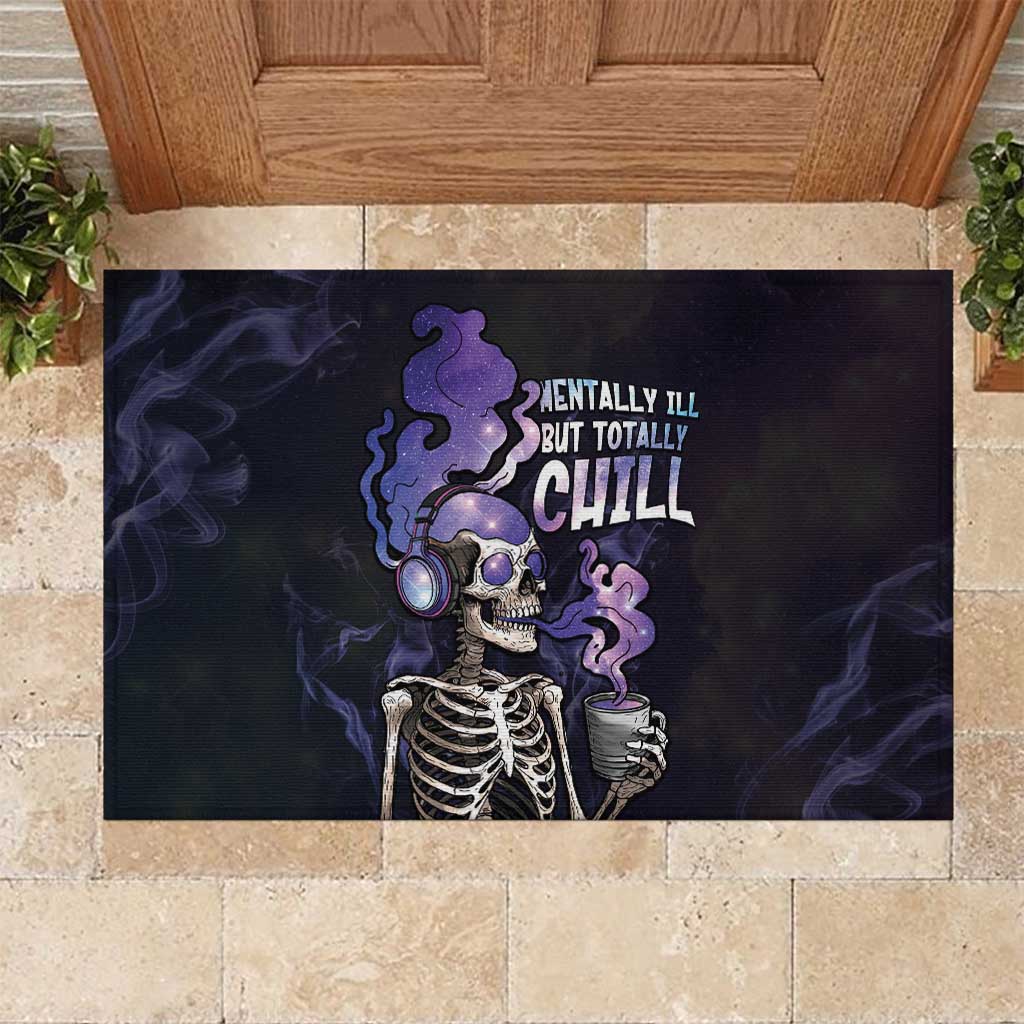 Skull Rubber Doormat Mentally Ill But Totally Chill
