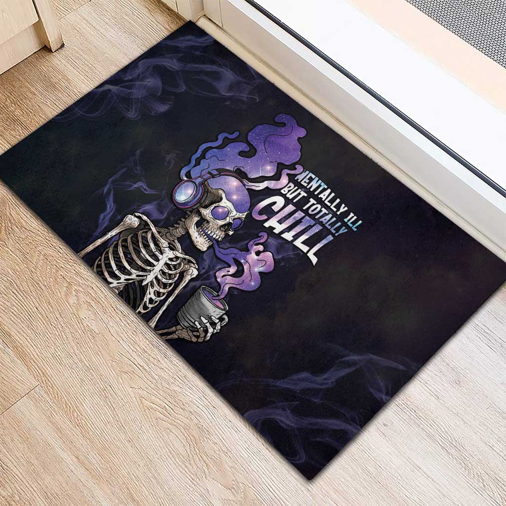 Skull Rubber Doormat Mentally Ill But Totally Chill