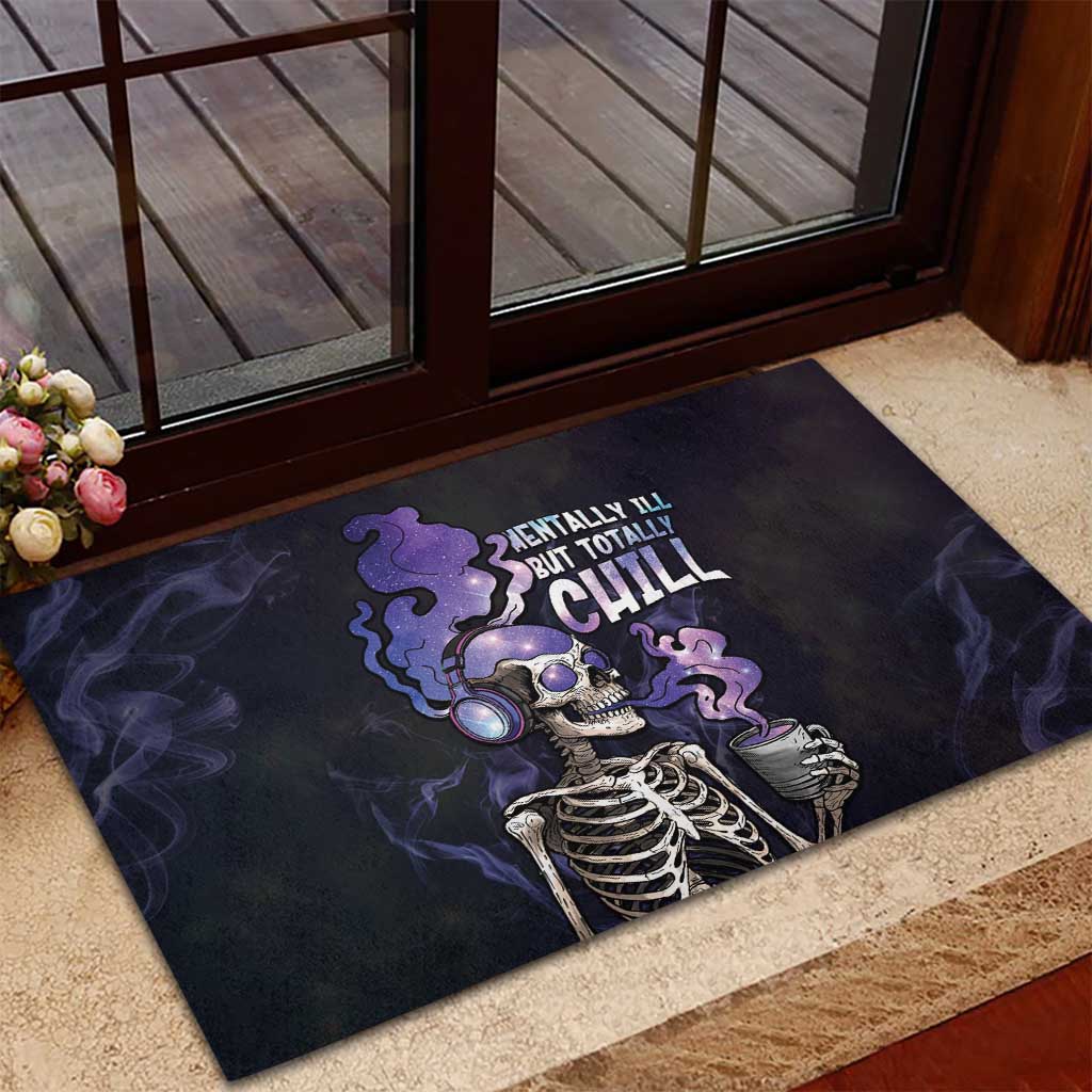 Skull Rubber Doormat Mentally Ill But Totally Chill