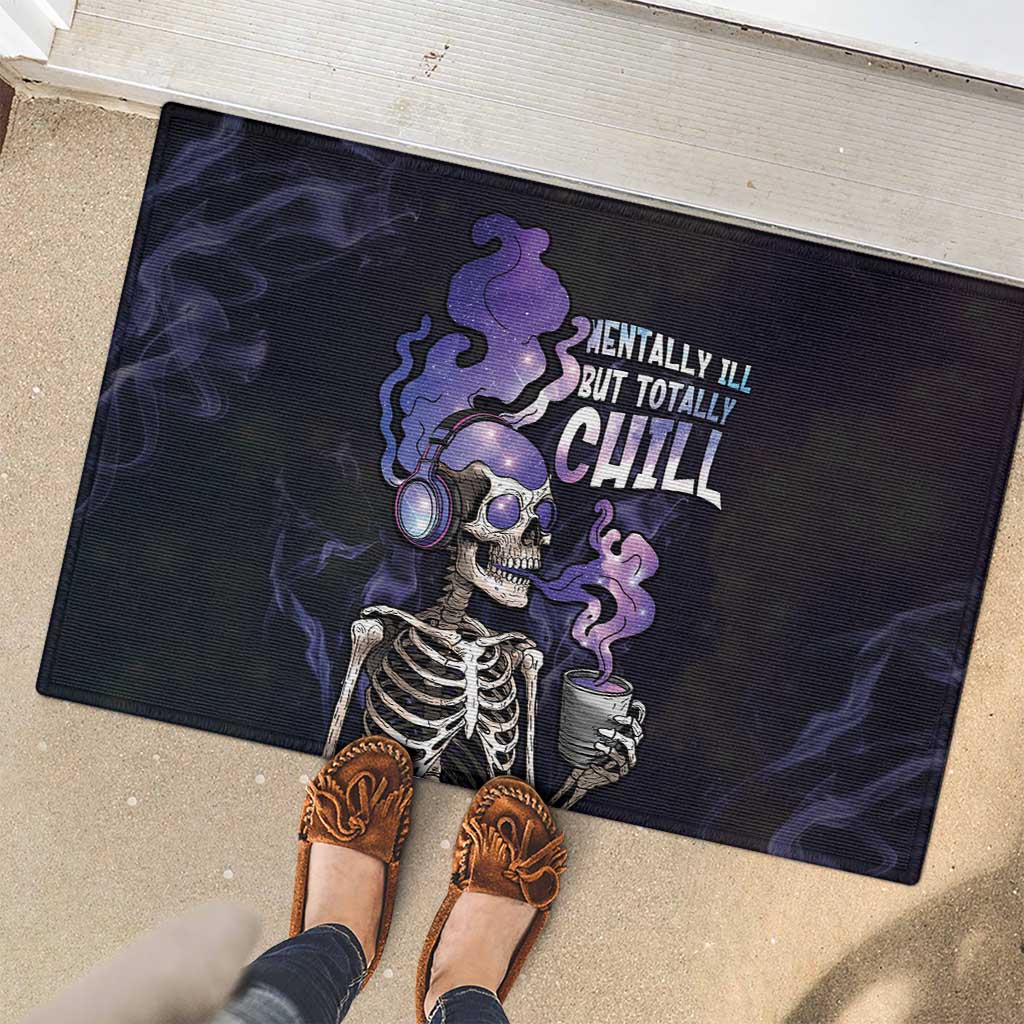 Skull Rubber Doormat Mentally Ill But Totally Chill