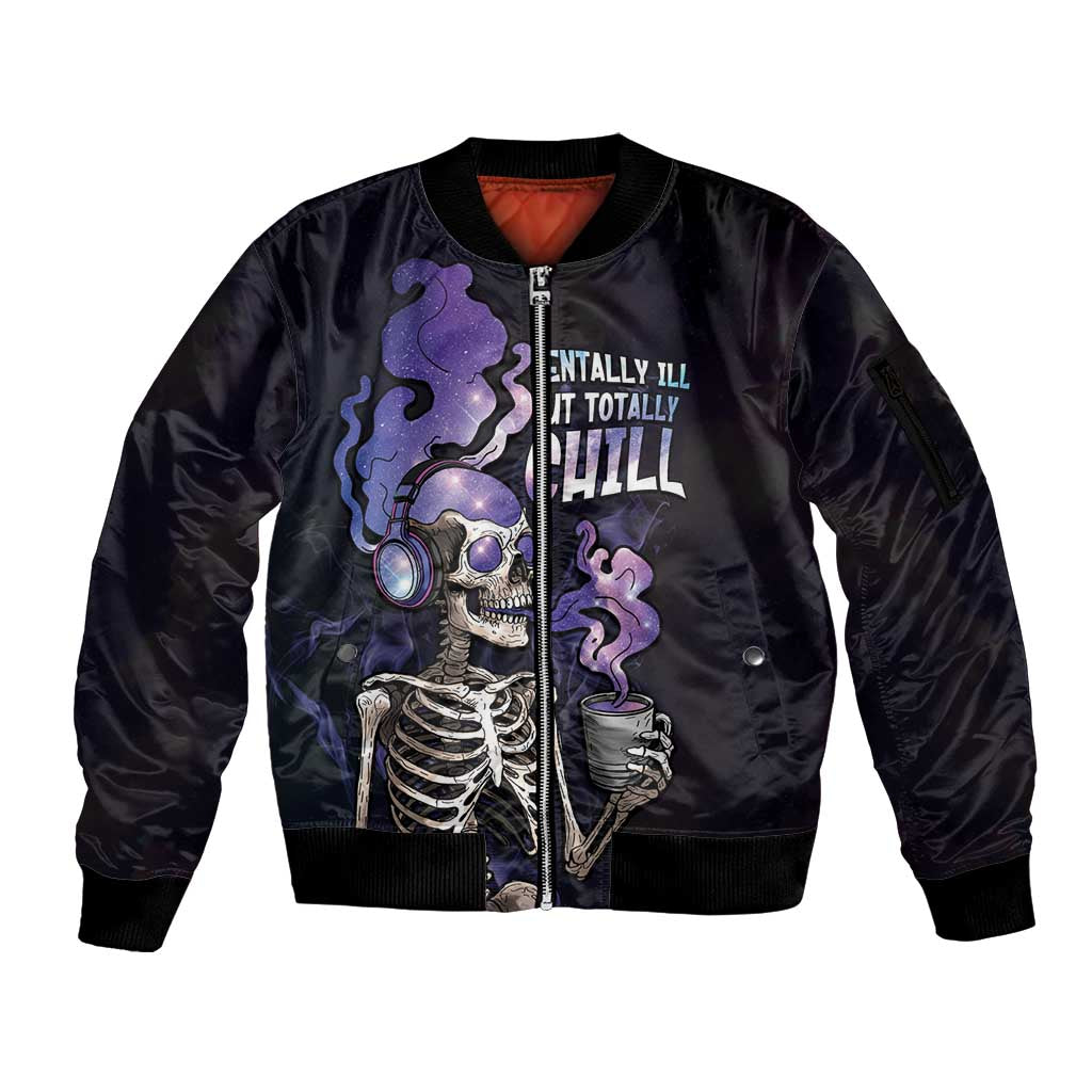 Skull Sleeve Zip Bomber Jacket Mentally Ill But Totally Chill