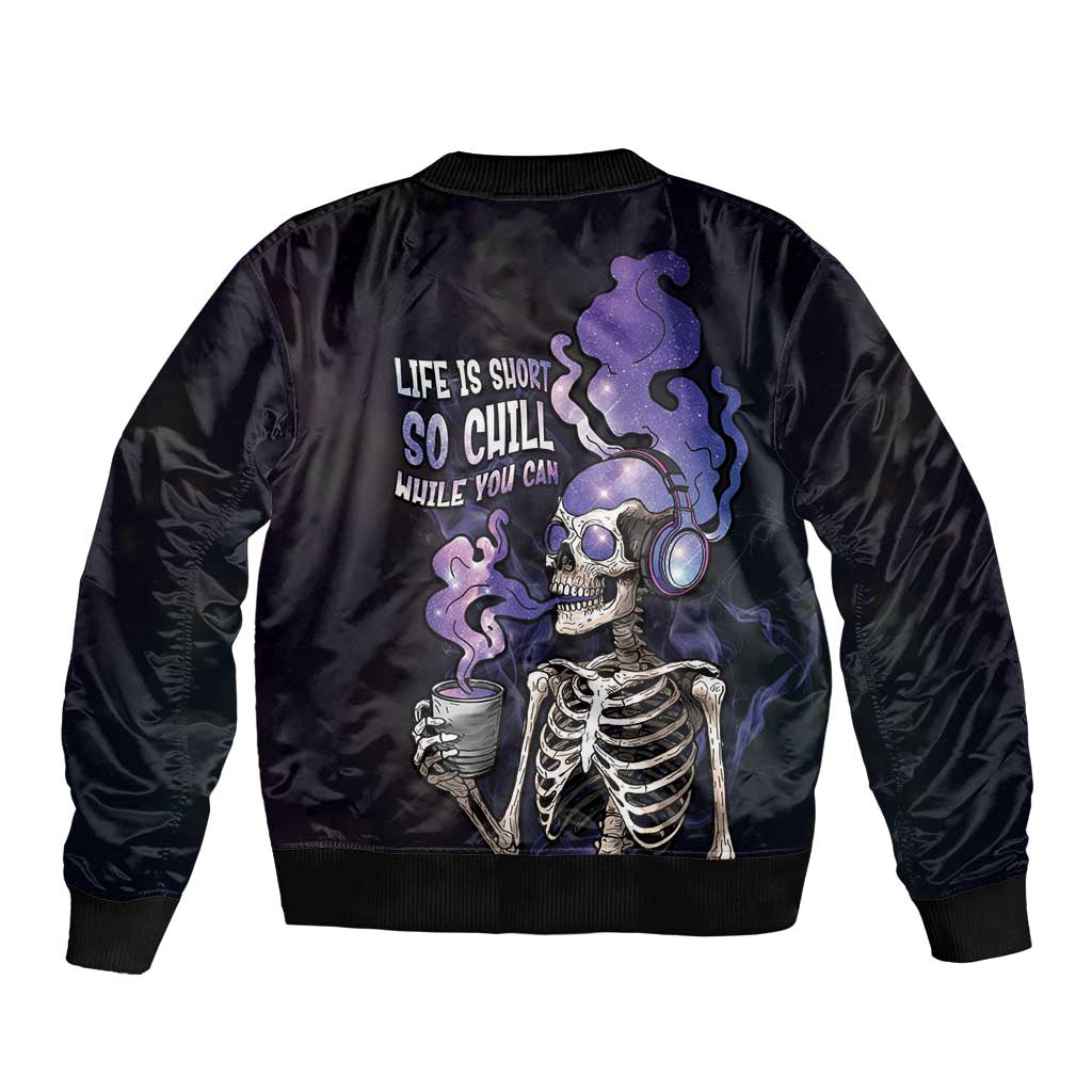 Skull Sleeve Zip Bomber Jacket Mentally Ill But Totally Chill