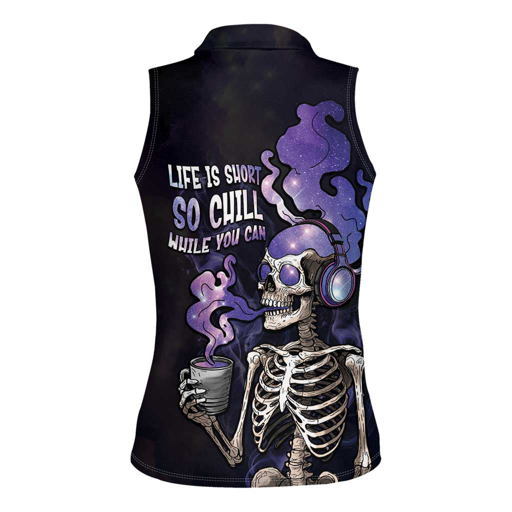 Skull Women Sleeveless Polo Shirt Mentally Ill But Totally Chill