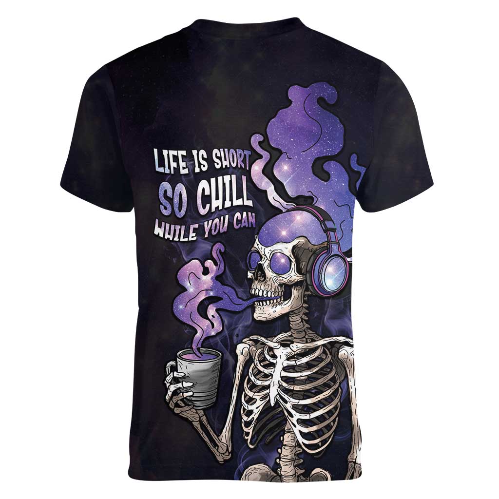 Skull Women V-Neck T-Shirt Mentally Ill But Totally Chill