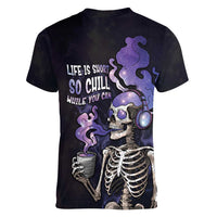 Skull Women V-Neck T-Shirt Mentally Ill But Totally Chill