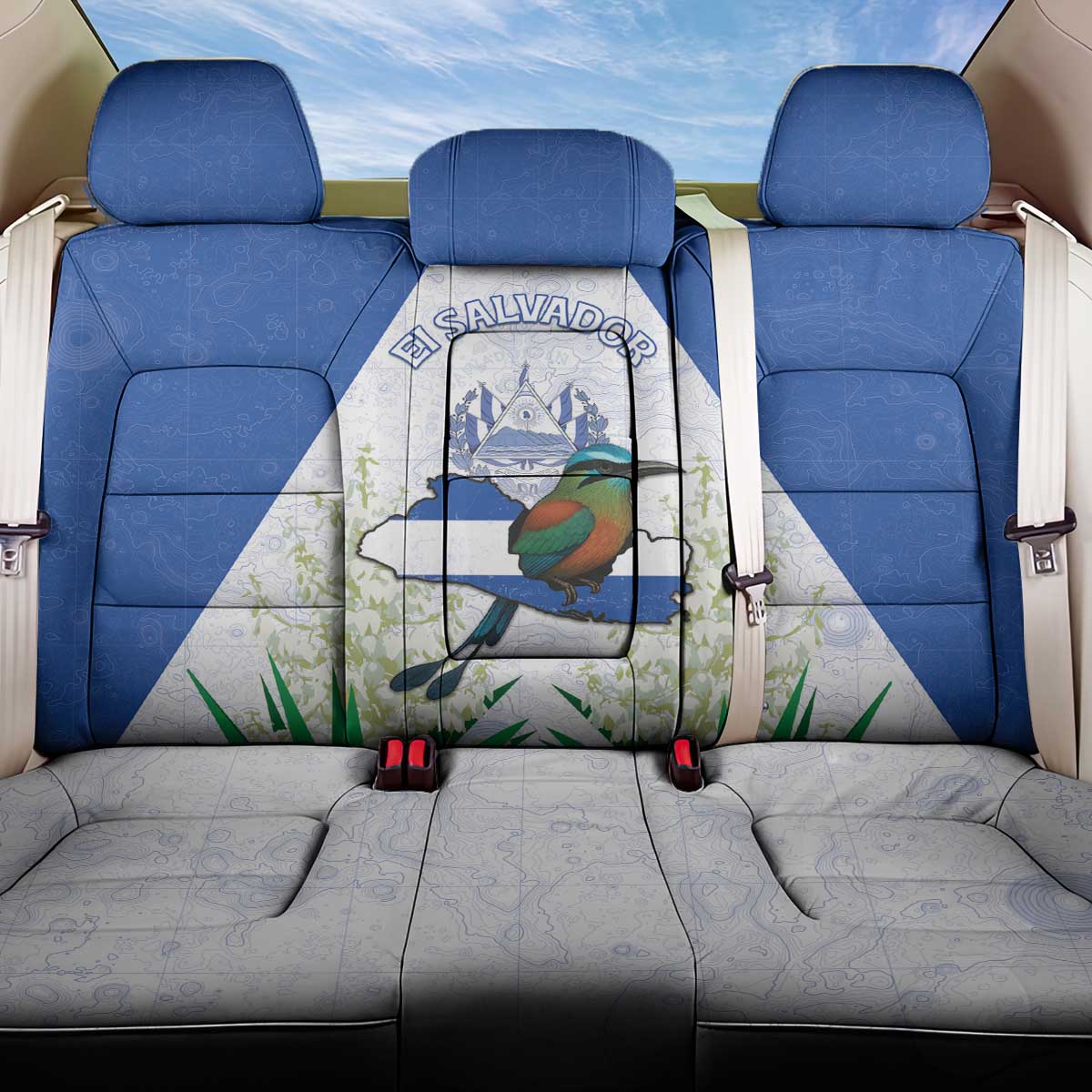 El Salvador Back Car Seat Cover Torogoz Bird Map