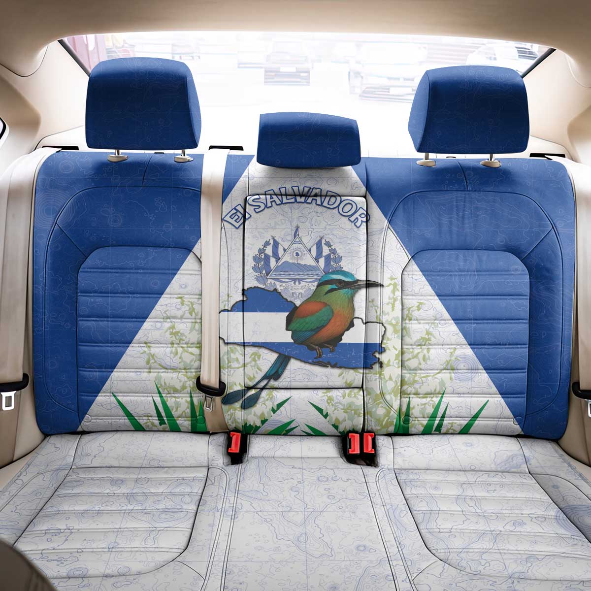 El Salvador Back Car Seat Cover Torogoz Bird Map