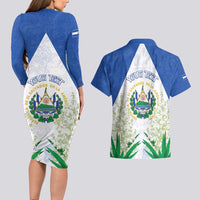 Personalized El Salvador Couples Matching Long Sleeve Bodycon Dress and Hawaiian Shirt Torogoz Bird Map