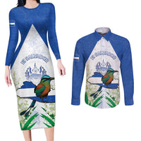 Personalized El Salvador Couples Matching Long Sleeve Bodycon Dress and Long Sleeve Button Shirt Torogoz Bird Map