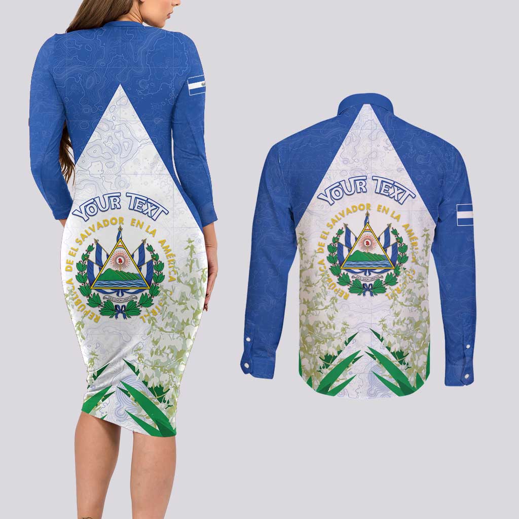 Personalized El Salvador Couples Matching Long Sleeve Bodycon Dress and Long Sleeve Button Shirt Torogoz Bird Map
