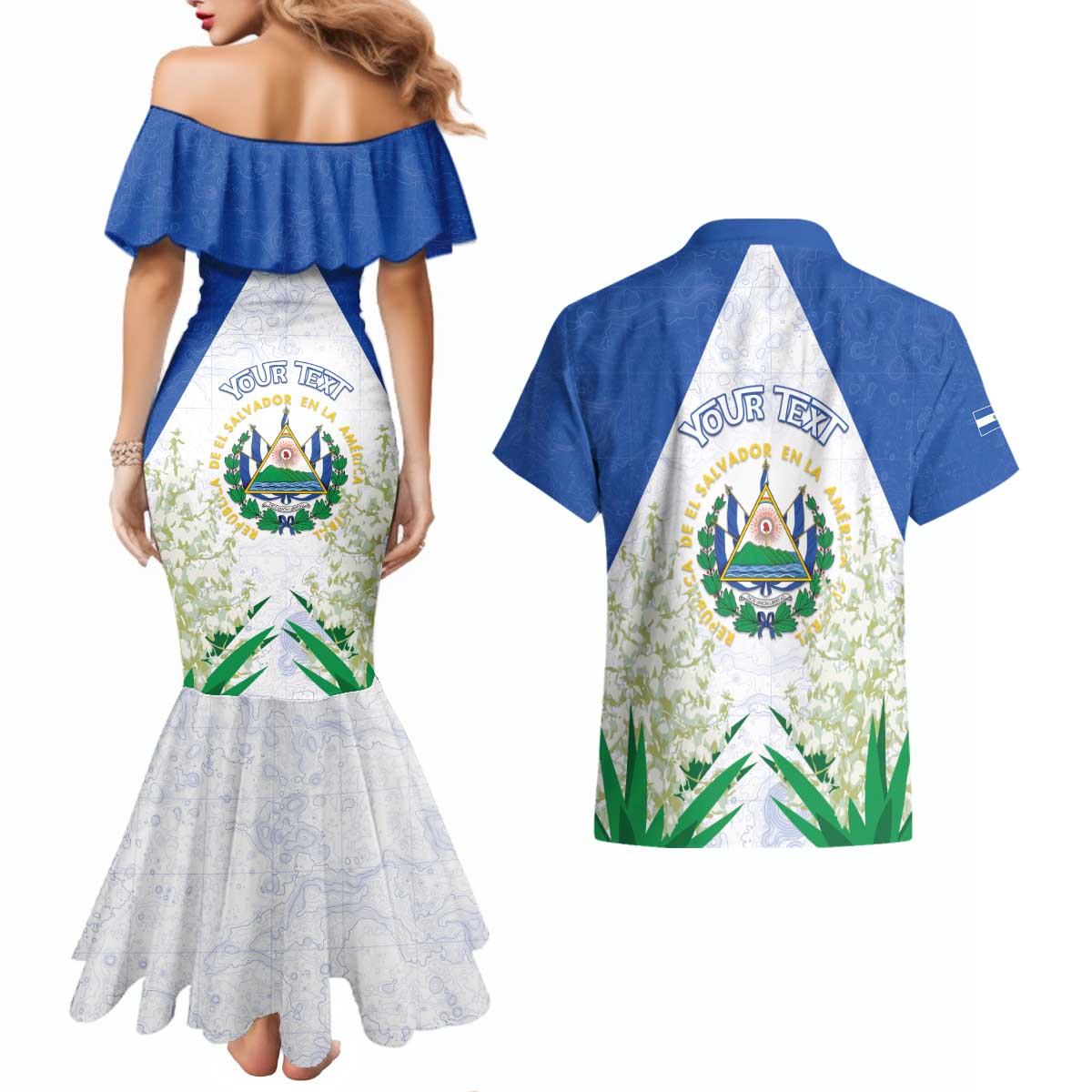 Personalized El Salvador Couples Matching Mermaid Dress and Hawaiian Shirt Torogoz Bird Map