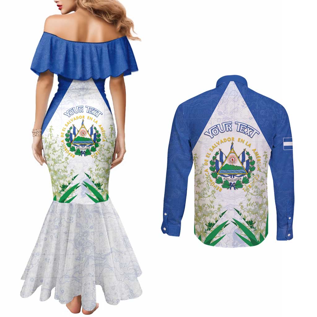 Personalized El Salvador Couples Matching Mermaid Dress and Long Sleeve Button Shirt Torogoz Bird Map