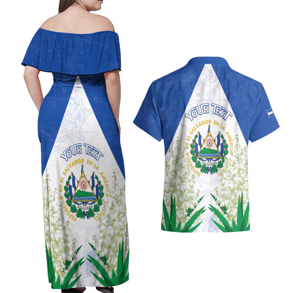 Personalized El Salvador Couples Matching Off Shoulder Maxi Dress and Hawaiian Shirt Torogoz Bird Map