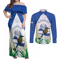 Personalized El Salvador Couples Matching Off Shoulder Maxi Dress and Long Sleeve Button Shirt Torogoz Bird Map