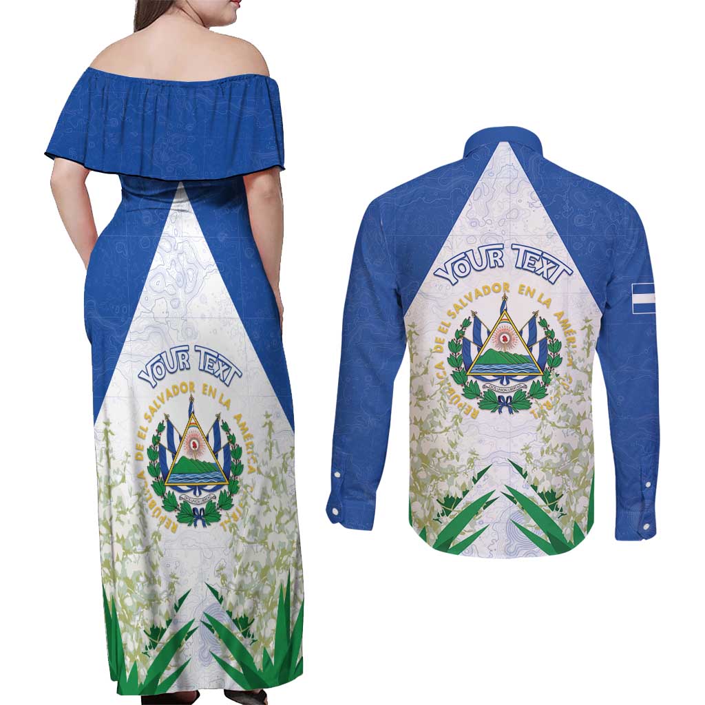 Personalized El Salvador Couples Matching Off Shoulder Maxi Dress and Long Sleeve Button Shirt Torogoz Bird Map