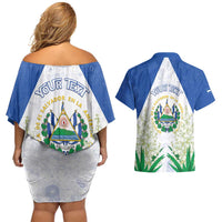 Personalized El Salvador Couples Matching Off Shoulder Short Dress and Hawaiian Shirt Torogoz Bird Map