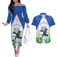 Personalized El Salvador Couples Matching Off The Shoulder Long Sleeve Dress and Hawaiian Shirt Torogoz Bird Map