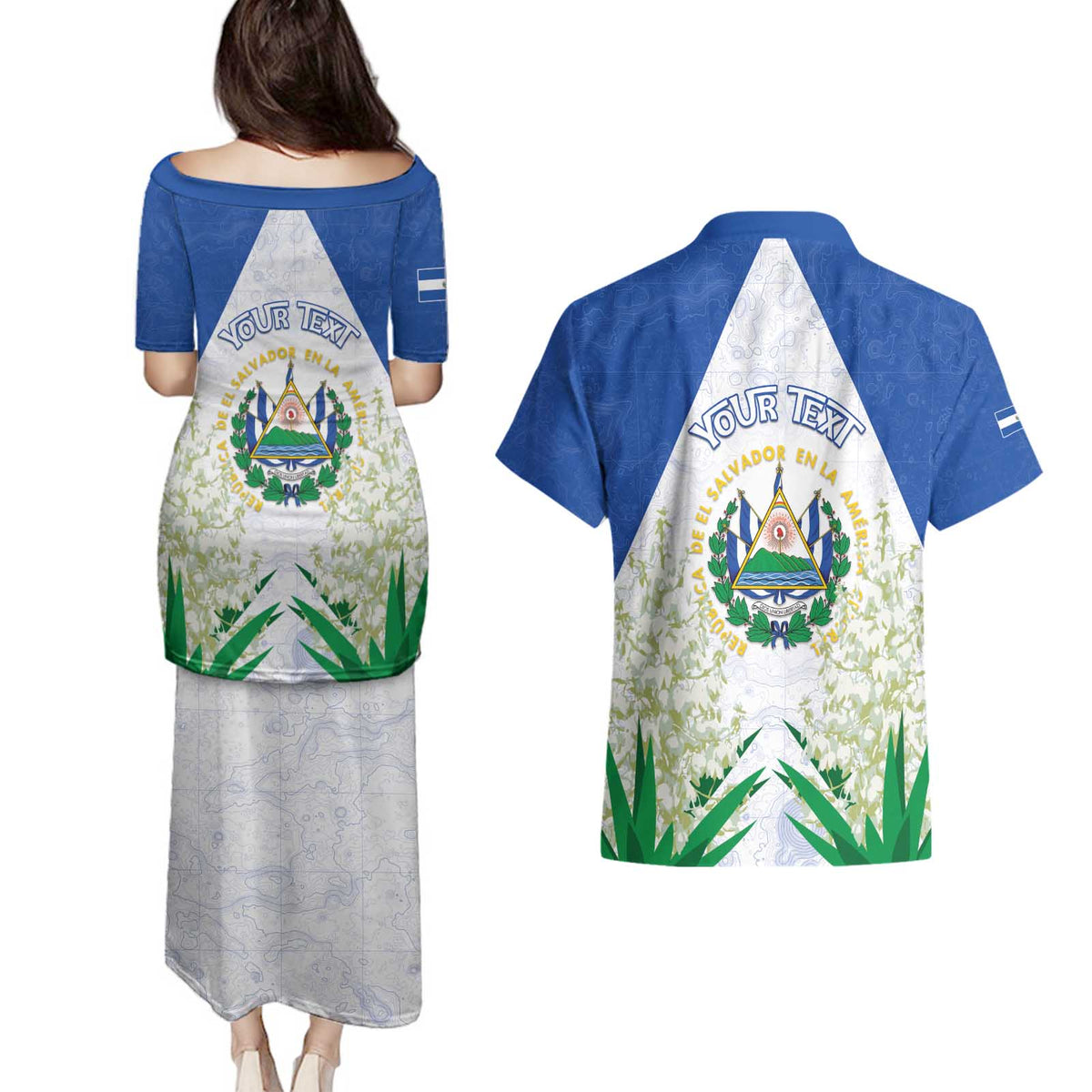 Personalized El Salvador Couples Matching Puletasi and Hawaiian Shirt Torogoz Bird Map