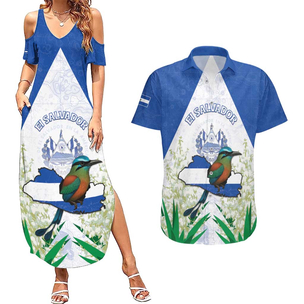 Personalized El Salvador Couples Matching Summer Maxi Dress and Hawaiian Shirt Torogoz Bird Map